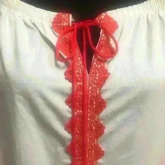 HAYDEN L.A. BOHO WHITE ORANGE EYELET PUFFED SLEEVE SUMMER BLOUSE SZ LARGE NWT - Picture 5 of 10